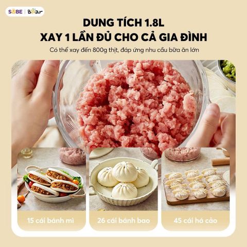 Máy Xay Thịt BEAR 1.8L Cối Thủy Tinh Xay Thịt Cá Rau Củ Cực Nhuyễn Công Suất 300W - CH-5H03P36