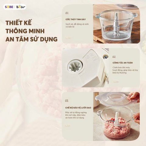 Máy Xay Thịt BEAR 1.8L Cối Thủy Tinh Xay Thịt Cá Rau Củ Cực Nhuyễn Công Suất 300W - CH-5H03P36