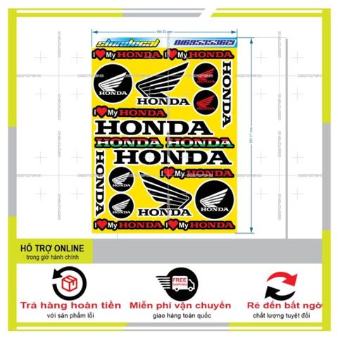 SHINDECAL- LOGO STICKER CÁNH CHIM HONDA VÀNG - Tem 3 Lớp  Cao Cấp