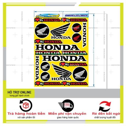 SHINDECAL- LOGO STICKER CÁNH CHIM HONDA VÀNG - Tem 3 Lớp  Cao Cấp