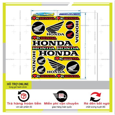 SHINDECAL- LOGO STICKER CÁNH CHIM HONDA VÀNG - Tem 3 Lớp  Cao Cấp