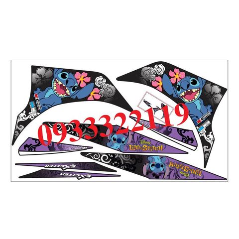 Tem Exciter 135 Hoạt Hình Lio & Stitch Dán Xe Đen