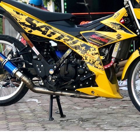 Tem Rời Satria F150 Báo Đốm Dán Xe Vàng Đen - Tặng Logo - Tem Chuẩn Hình