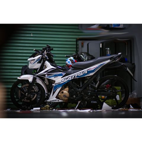 Tem rời Raider Fi - Satria Fi mẫu hoạ tiết xanh trắng , in sắc nét, 3 lớp không phai màu CM00039 1 2