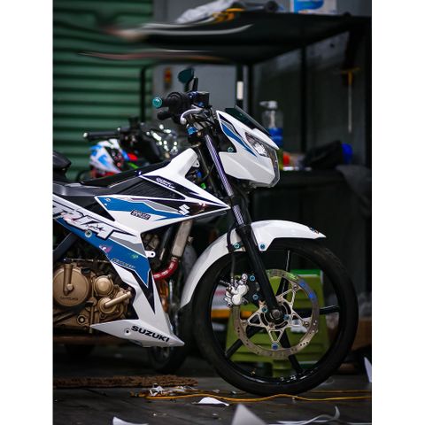 Tem rời Raider Fi - Satria Fi mẫu hoạ tiết xanh trắng , in sắc nét, 3 lớp không phai màu CM00039 1 2