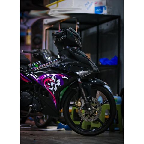 Tem rời Exciter 150 mẫu hoa văn chữ tàu đen hồng tím, in sắc nét ,3 lớp không phai màu CM00008 1 2