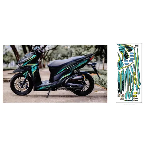 Tem Rời Vario 150 Đen Phối Xanh Ngọc  - Decal In Chất Lượng
