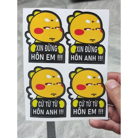 Tấm tem sticker Xin đừng hôn em 6.5x8 dán xe máy, xe điện,ô tô,dán mọi nơi
