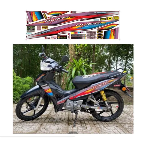 Tem Wave Blade 110 Dán Xe Đen Phối Nhiều Màu  - Decal In Chất Lượng