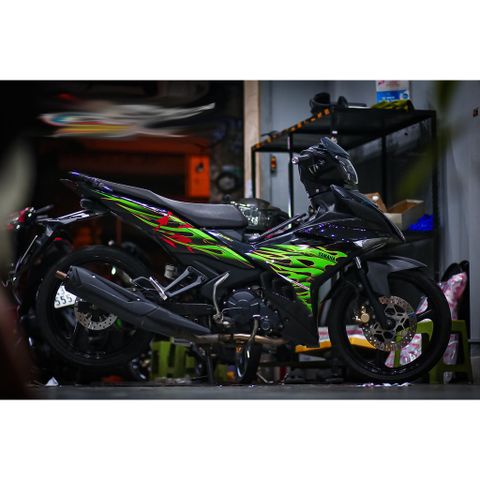 Tem rời Exciter 150 hoa văn lửa xanh lá đen, in sắc nét , 3 lớp không phai màu CM00010 1 2