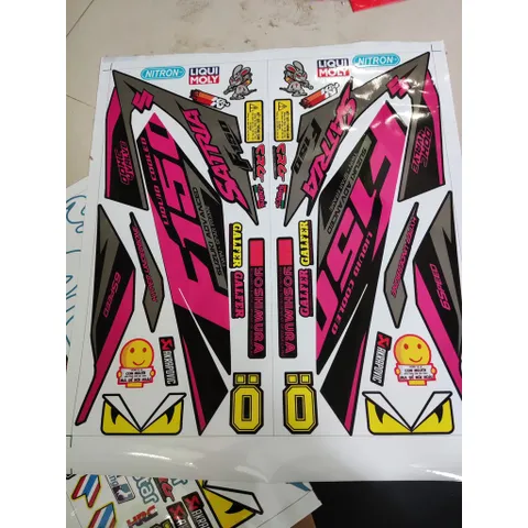 Decal Tem Xe Suzuki Satria F150 Đen Phối Hồng Mẫu Zin 2018