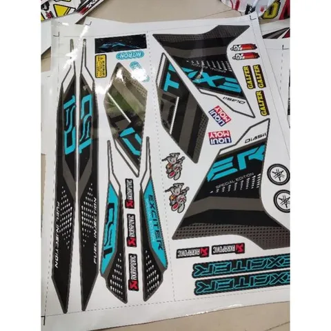 Tem Rời Exciter 150 2022 Dán Xe Đen Phối Tem Xanh  - Decal In Chất Lượng