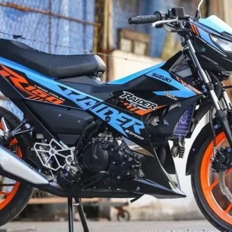 Tem Rời Suzuki Raider 150 Dán Xe Đen Phối Xanh Cam 2021  - Decal In Chất Lượng