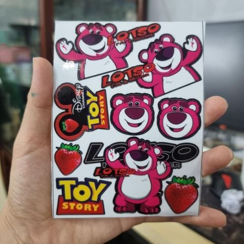tem logo sticker gấu dâu hồng mini dễ thương trang trí xe - Tem 3 Lớp  Cao Cấp