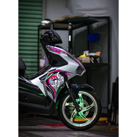 Tem rời Air Blade 2020 hoa văn lửa chữ tàu hồng bạc đen, in sắc nét, 3 lớp không phai màu CM00132 1 2