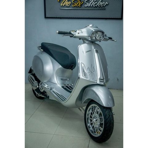 Tem rời Vespa Sprint mẫu lửa Justin Bieber xe bạc , thiết kế đẹp mắt, in sắc nét, 3 lớp không bay màu MD00218 Cao Cấp