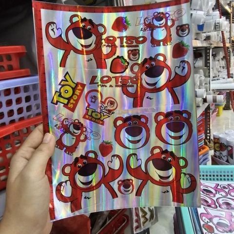Tem logo gấu dâu lotso 7 màu 18x25cm dán trang trí - Tem 3 Lớp  Cao Cấp