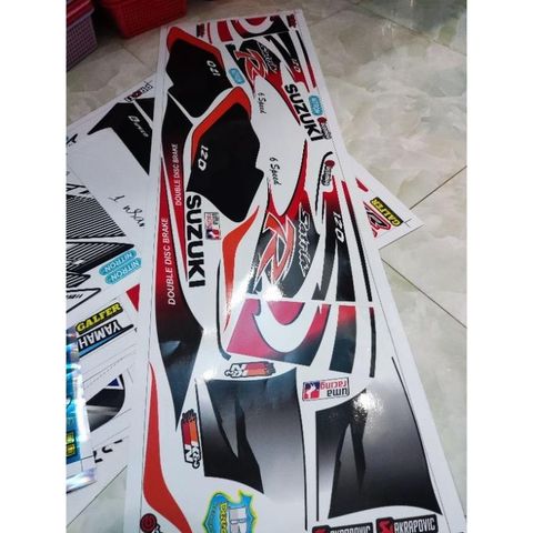 Tem Rời Suzuki Satria 2000 Trắng Đỏ Đen  - Decal In Chất Lượng