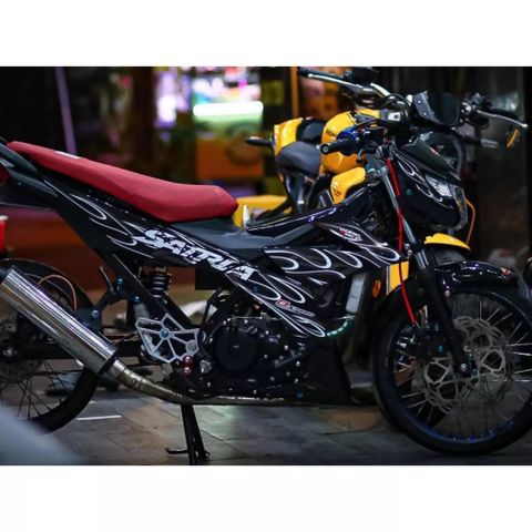 Tem Rời Satria Raider Dán Xe Đen Mẫu Lửa  - Decal In Chất Lượng