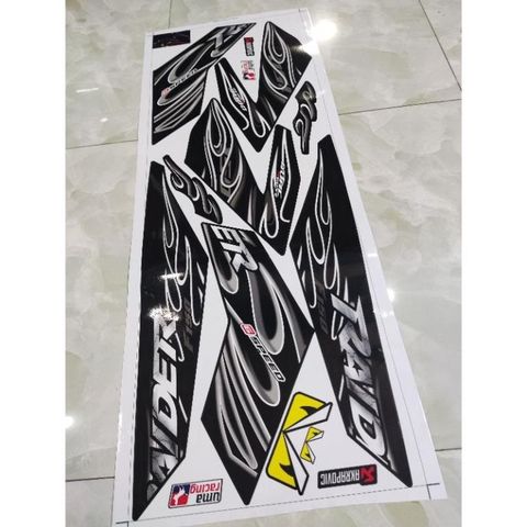 Tem Rời Satria Raider Dán Xe Đen Mẫu Lửa  - Decal In Chất Lượng