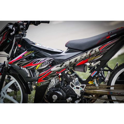 Tem Rời Dán Xe Satria Fi - Raider Fi Mẫu Lửa Đỏ Hồng Đen Chữ Satria F150 Cực Đẹp, Hàng 3 Lớp Chất Lượng Cao Quyen Decal