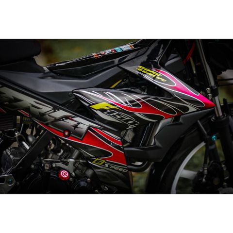 Tem Rời Dán Xe Satria Fi - Raider Fi Mẫu Lửa Đỏ Hồng Đen Chữ Satria F150 Cực Đẹp, Hàng 3 Lớp Chất Lượng Cao Quyen Decal