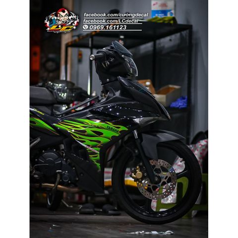 Tem rời Exciter 150 hoa văn lửa xanh lá đen, thiết kế đẹp mắt, in sắc nét, 3 lớp không bay màu MD00076 Cao Cấp