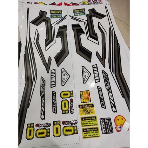 Tem Rời Yamaha Exciter 150 Y15ZR Chỉ Xám Trắng Dán Xe Đen  - Decal In Chất Lượng