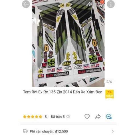 Tem Rời Ex 135 RC Zin 2014 Xám  - Decal In Chất Lượng