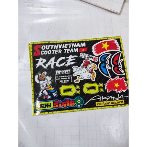 Tem chữ Race,Lá Cờ,South Vietnam trang trí xe máy,xe điện,dán mọi nơi