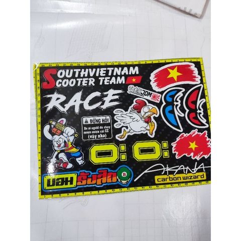 Tem chữ Race,Lá Cờ,South Vietnam trang trí xe máy,xe điện,dán mọi nơi