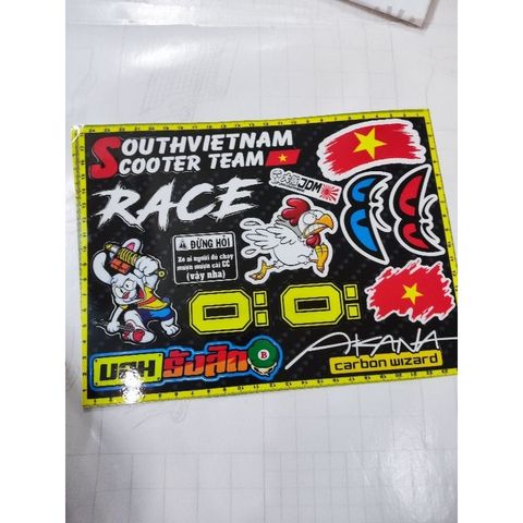 Tem chữ Race,Lá Cờ,South Vietnam trang trí xe máy,xe điện,dán mọi nơi