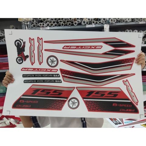 Tem Exciter 155 Đỏ Đô - Decal Nhám  - Decal In Chất Lượng
