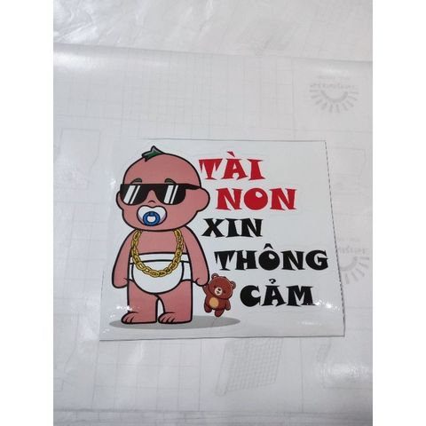 Tem logo Tài non xin thông cảm kích thước 21×24 dán xe ô tô, xe tải