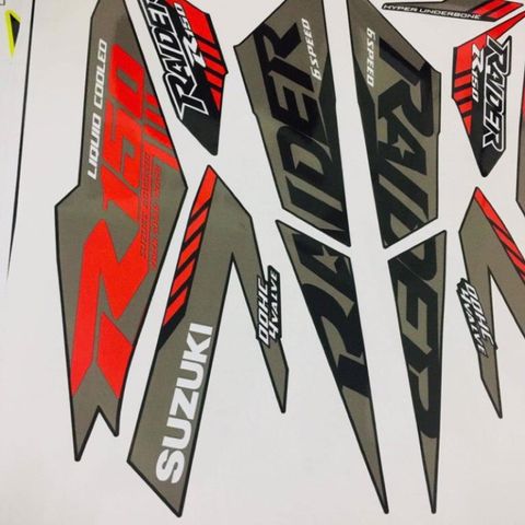 Tem rời Satria F150 mẫu 2021 đỏ xám đen Quyen Decal