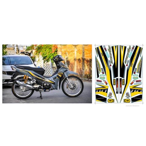 Tem Rời Wave Blade 110 Xám Xi Măng Phối Vàng  - Decal In Chất Lượng