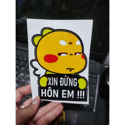Tem logo sticker Xin đừng hôn em, hôn anh trang trí xe máy