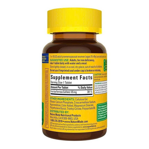 Viên Uống Bổ Sung Sắt Nature Made Iron 65Mg - Hũ 365 Viên Tăng Cường Sức Khỏe, Hỗ Trợ Thiếu Máu, Duy Trì Năng Lượng 638536