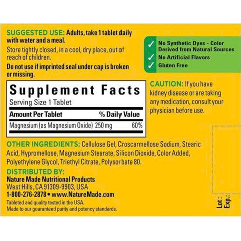 Viên Uống Bổ Sung Magie Nature Made 250 Mg Hộp 100 Viên - Hỗ Trợ Sức Khỏe, Cải Thiện Chức Năng Thần Kinh Từ Mỹ 638539