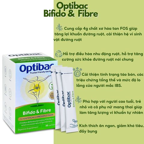 Men Vi Sinh Optibac Bifido Fibre - Hỗ Trợ Giảm Táo Bón Và Cung Cấp Chất Xơ Đường Ruột - Hộp 30 Gói Cho Người Lớn