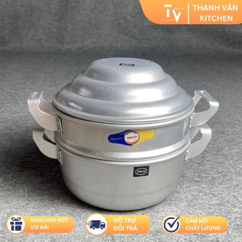 Bộ Nồi Xửng Hấp Xôi Nhôm (1 đáy + 1 ngăn + 1 nắp) KS không kèm vĩ 22cm đến 40cm (TV30)