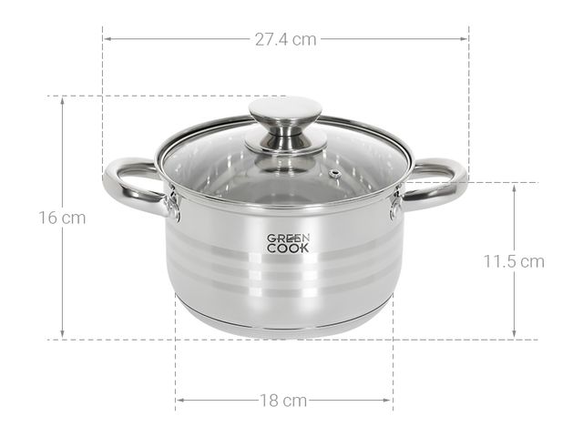 Nồi inox 5 đáy nắp kính 18 cm Green Cook GCS243-18IH