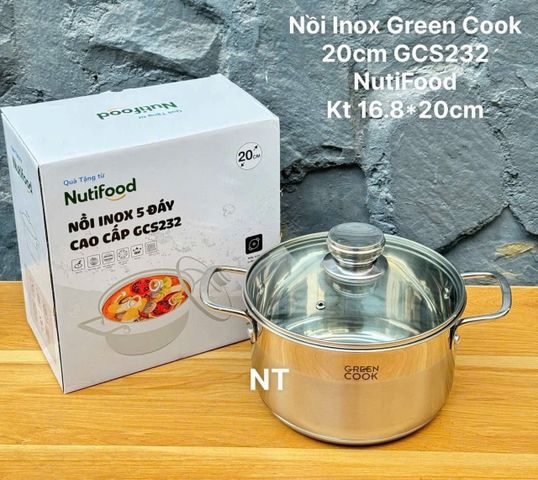 Nồi inox 5 đáy nắp kính 18 cm Green Cook GCS243-18IH