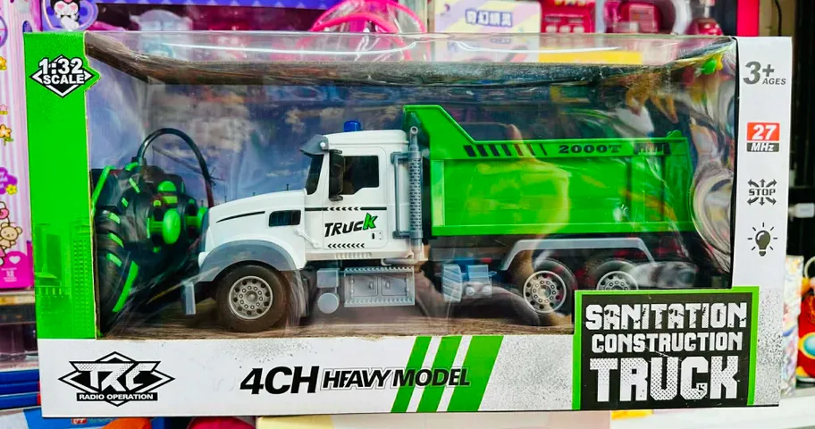 Xe Ben Điều Khiển Từ Xa, Xe Vệ Sinh Môi Trường, Xe Tải Công Trình RC Có Đèn, Thùng Nâng Hạ 312