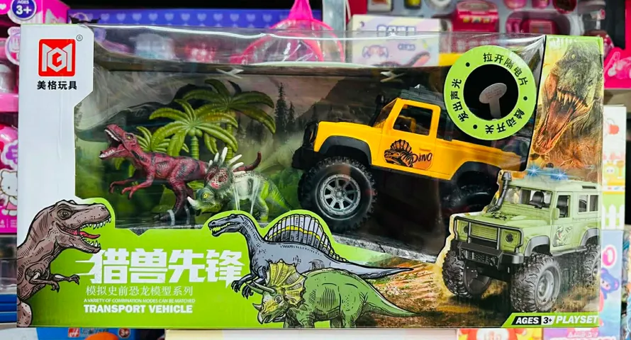 Bộ Xe Jeep Địa Hình + Khủng Long Đồ Chơi Có Đèn Nhạc – Set Dino Xe Offroad Mô Hình 2413 chọn màu ngẫu nhiên