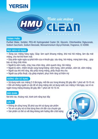 Nước súc miệng HMU Clean Chlorhexidine 0,12% chai 200ml sát khuẩn khoang miệng và vùng họng