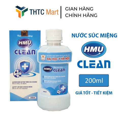 Nước súc miệng HMU Clean Chlorhexidine 0,12% chai 200ml sát khuẩn khoang miệng và vùng họng