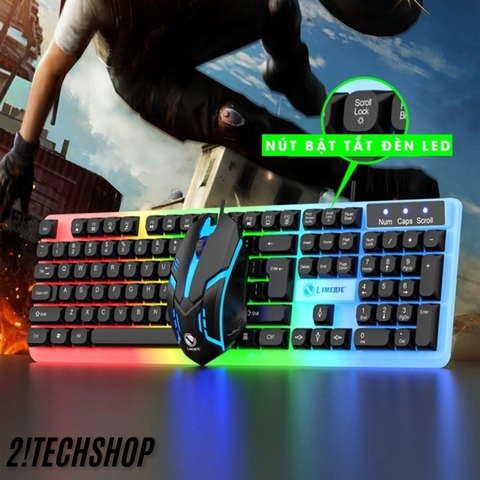 Combo Bàn Phím Giả Cơ Kèm Chuột Máy Tính Có Dây GTX350 Fullsize 104 Phím Có Đèn Led Bật Tắt, BH 12T