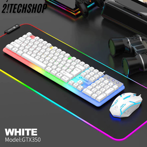 Combo Bàn Phím Giả Cơ Kèm Chuột Máy Tính Có Dây GTX350 Fullsize 104 Phím Có Đèn Led Bật Tắt, BH 12T