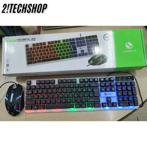 Combo Bàn Phím Giả Cơ Kèm Chuột Máy Tính Có Dây GTX350 Fullsize 104 Phím Có Đèn Led Bật Tắt, BH 12T